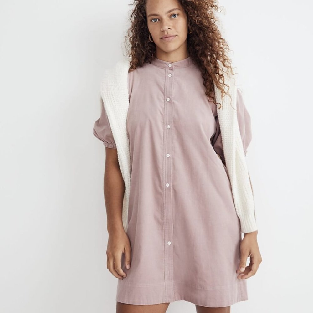NWT Madewell Corduroy Puff-Sleeve Mini Dress